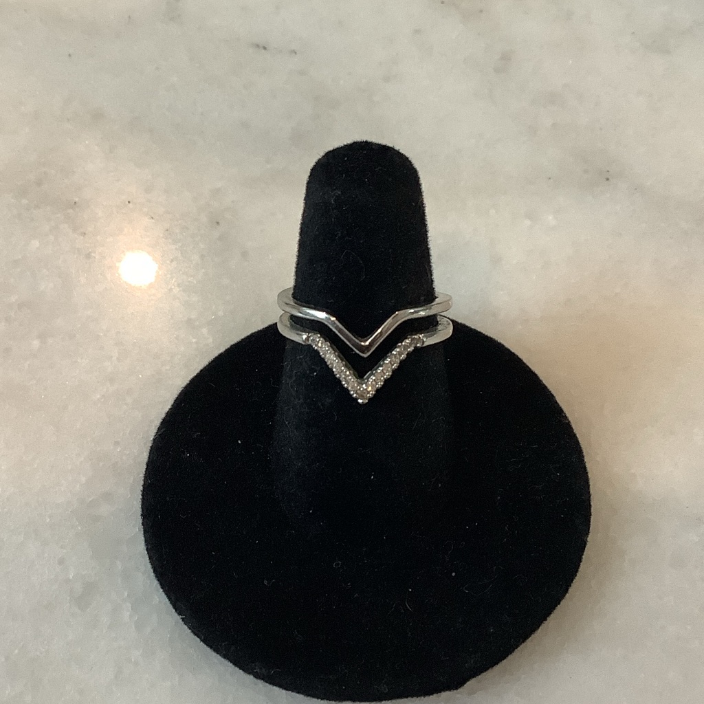 V-Stack Sterling Chevron Ring Set In Silver, Brand New